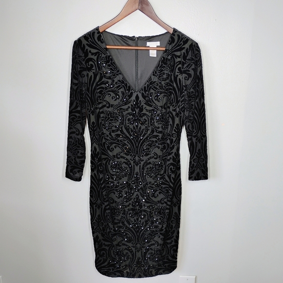 Cache Y2K Velvet Jeweled Formal Dress Womens 12 Black Sheer Goth Cocktail Party - Picture 1 of 14